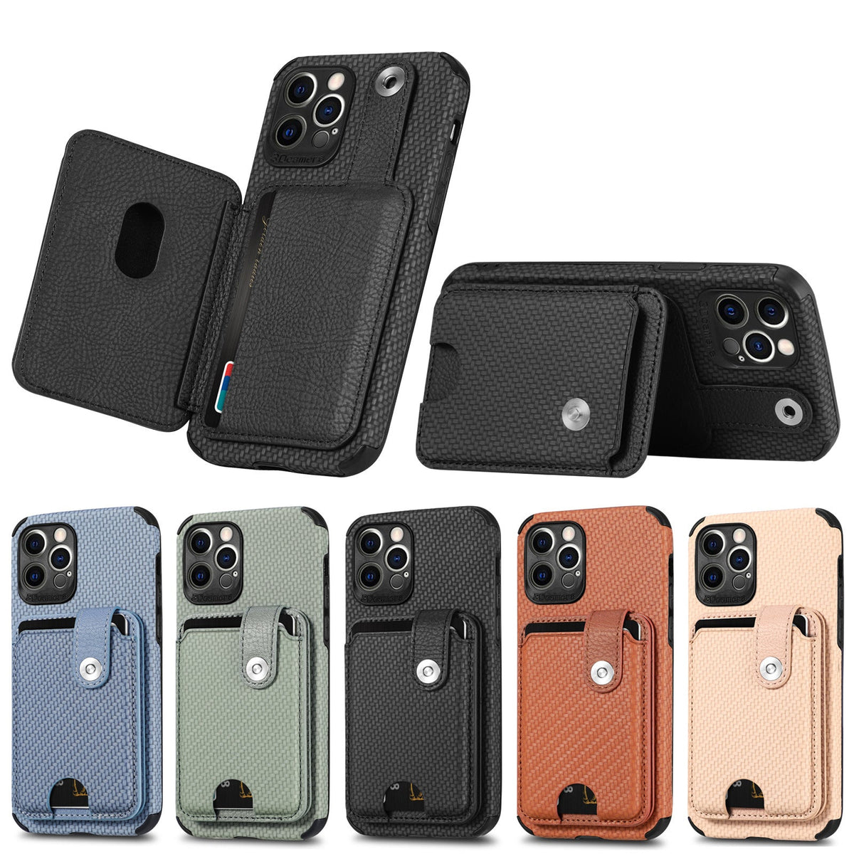 HKM-281299 Creative Anti-Fall Mobile Phone Case with Card Holder Compatible with iPhone Models
