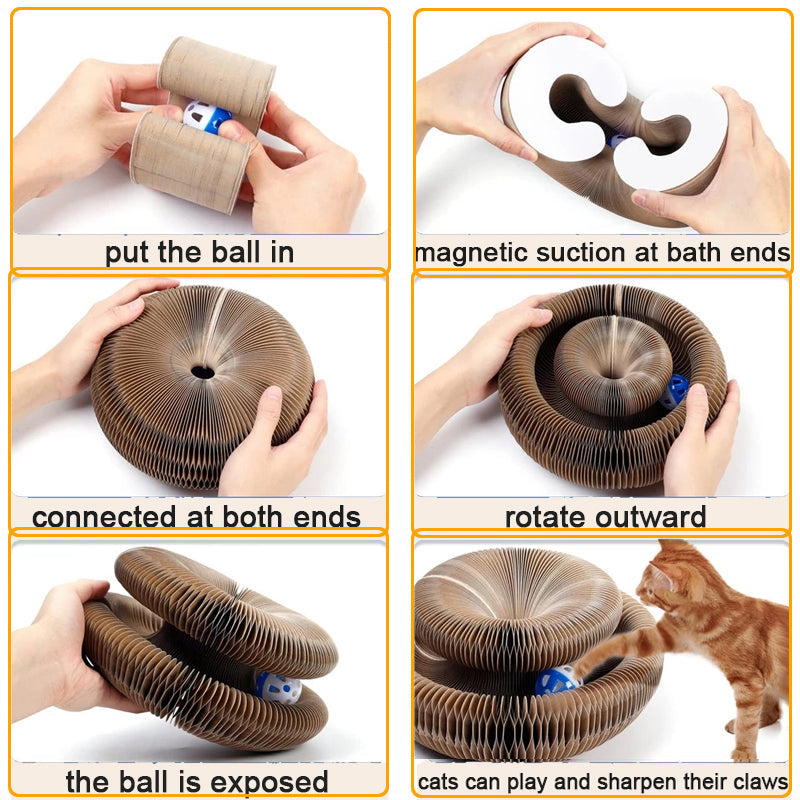 HKM-2813501 Magnetic Folding Cat Scratch Board with Ball and Menthol, 24x24x10cm, Fun Two-in-One Design