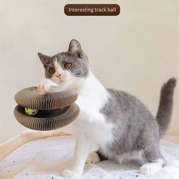 HKM-2813501 Magnetic Folding Cat Scratch Board with Ball and Menthol, 24x24x10cm, Fun Two-in-One Design