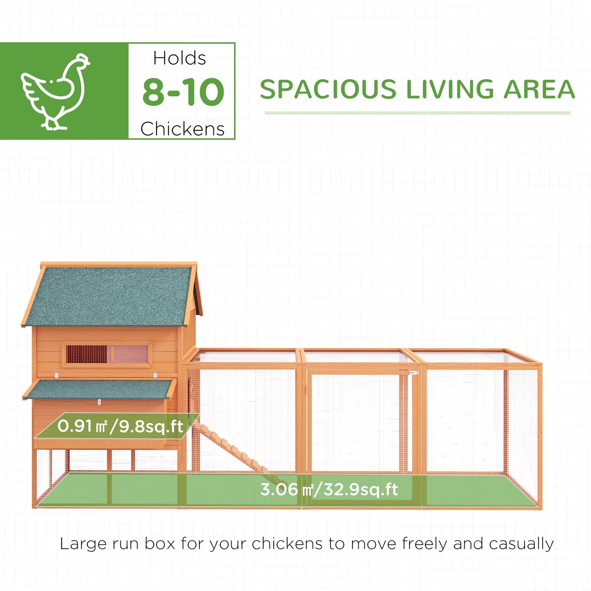 HKM-2816957 Large Wooden Chicken Coop for 8-10 Chickens with Nesting Box and Outdoor Run - Durable, Weather-Resistant Design