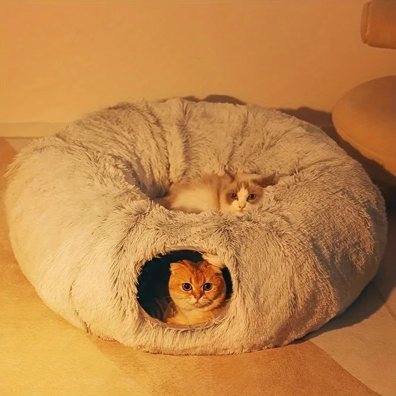 HKM-2817341 Cozy Plush Winter Cat Bed with Warm Cushion - Spacious Pet Basket, 85*85*26cm