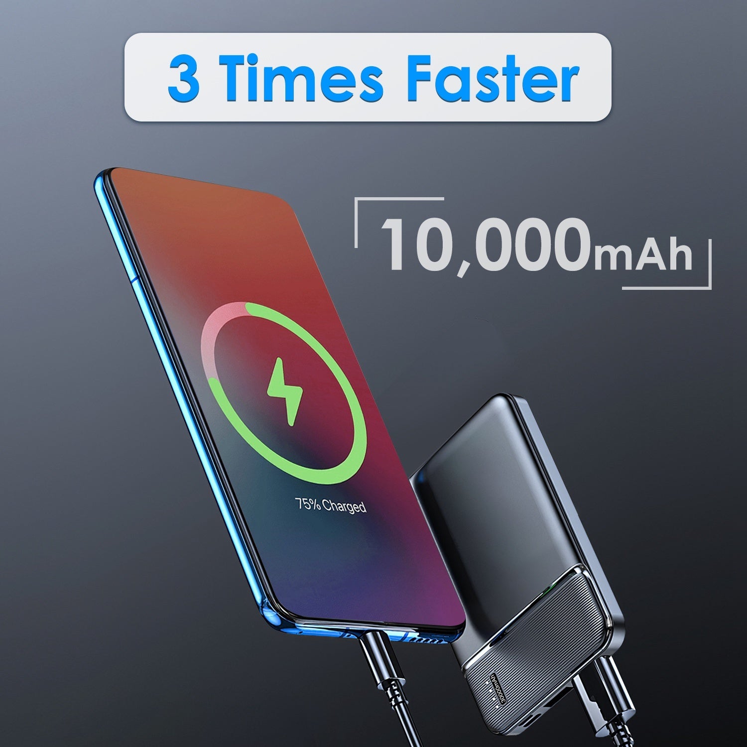 HKM-281747 Fast Charging Portable Power Bank 10000mAh/20000mAh/30000mAh with USB Cable for iOS 15/14/13 and More