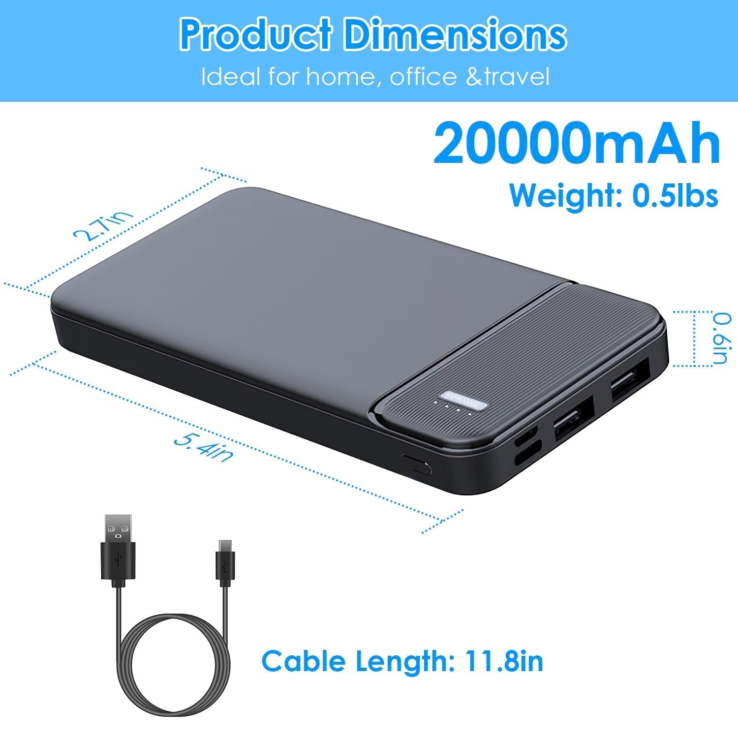 HKM-281747 Fast Charging Portable Power Bank 10000mAh/20000mAh/30000mAh with USB Cable for iOS 15/14/13 and More