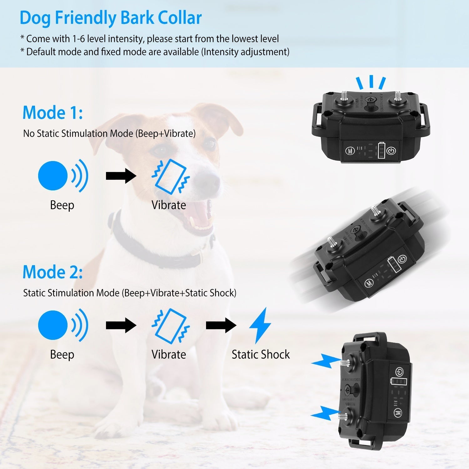 HKM-2818749 Rechargeable Waterproof Dog Bark Collar with Beep, Vibration, and Static Modes for Training