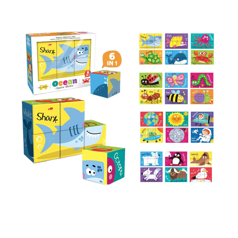HKM-281875 6 in 1 Jigsaw Puzzle Set for Kids - Ocean, Insect, Universe, Arctic Themes, Educational Fun