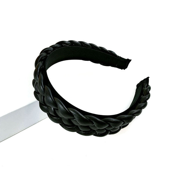 HKM-281939 Leather Braided Headband for Women - Candy-Colored Geometric Design Hairpin in Various Colors