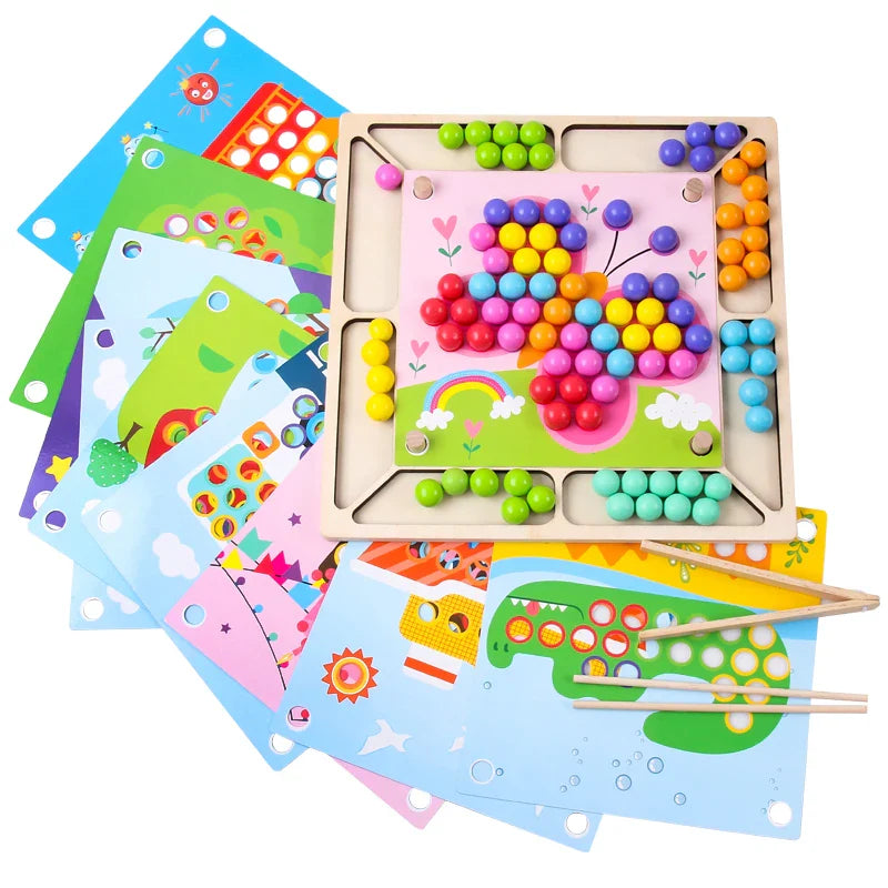 HKM-281939 Wooden Clip Beads Puzzle Board - Kids Hands-On Imagination Kit for Parent-Child Interaction