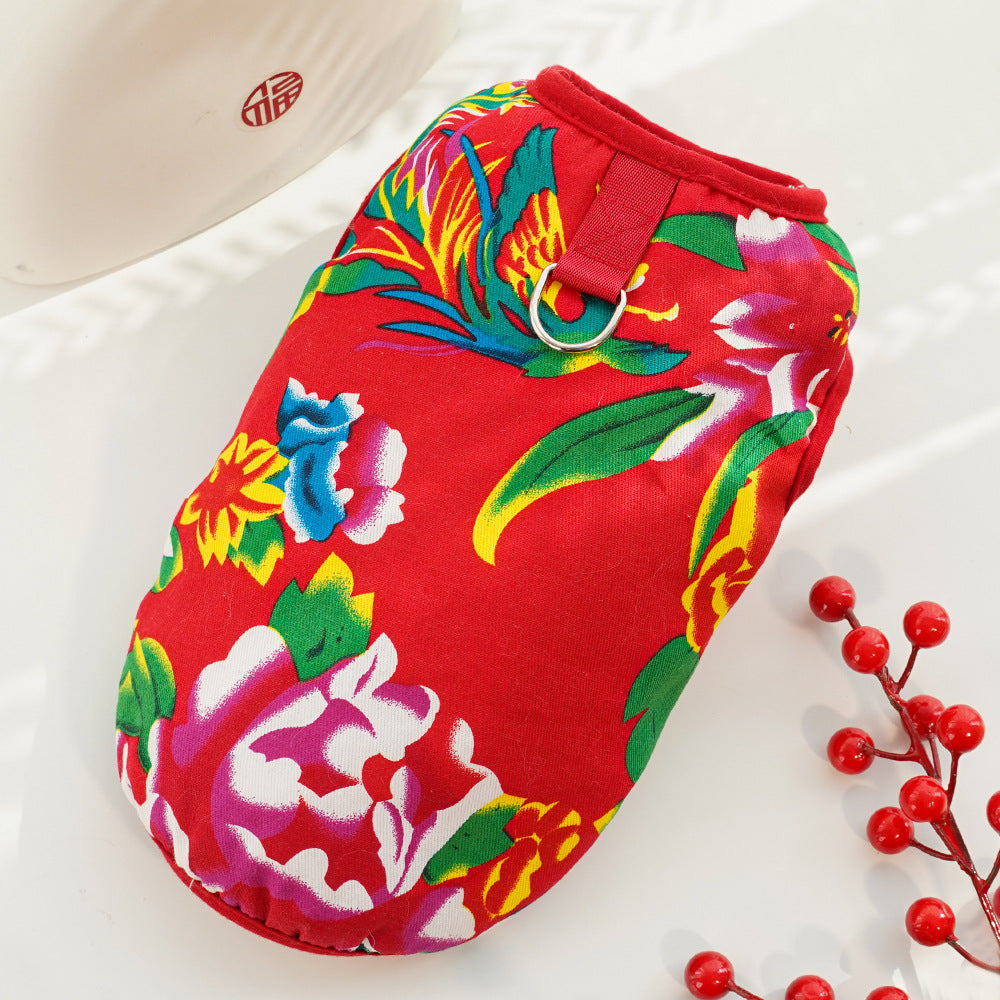 HKM-2819645 New Year Floral Chinese Style Pet Clothing for Dogs and Cats