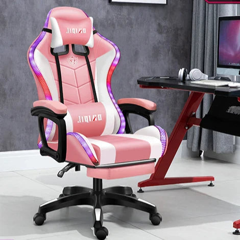 HKM-282195 Pink LED RGB Gaming Chair with Massage Function and Built-In Speakers