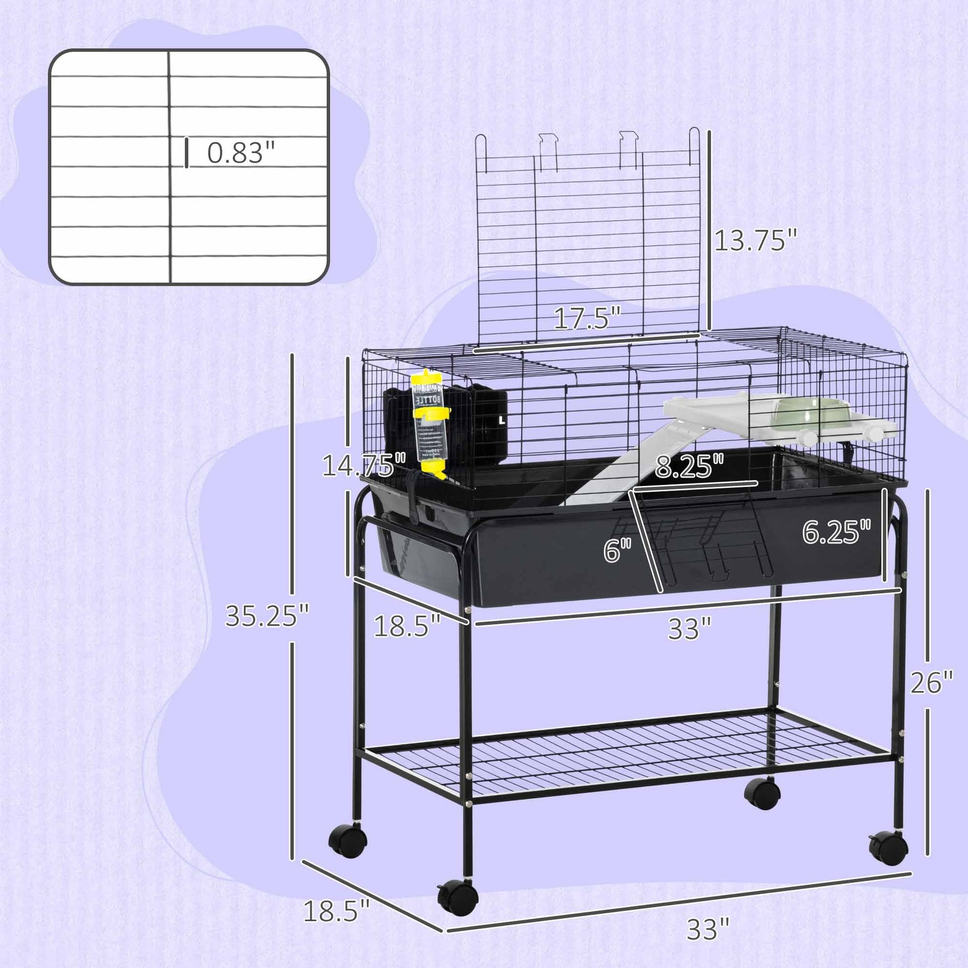 HKM-2822717 Small Animal Cage with Removable Stand and Storage for Rabbits, Guinea Pigs, and More