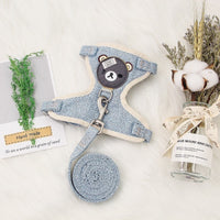 HKM-2822845 Small Pet Rope Vest with Cartoon Bear Head Strap, Durable Polyester Cotton, Universal Fit for Dogs and Cats