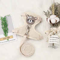 HKM-2822845 Small Pet Rope Vest with Cartoon Bear Head Strap, Durable Polyester Cotton, Universal Fit for Dogs and Cats