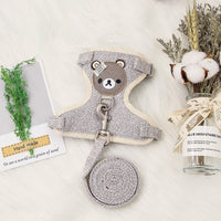 HKM-2822845 Small Pet Rope Vest with Cartoon Bear Head Strap, Durable Polyester Cotton, Universal Fit for Dogs and Cats
