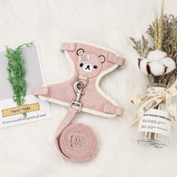 HKM-2822845 Small Pet Rope Vest with Cartoon Bear Head Strap, Durable Polyester Cotton, Universal Fit for Dogs and Cats