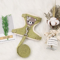 HKM-2822845 Small Pet Rope Vest with Cartoon Bear Head Strap, Durable Polyester Cotton, Universal Fit for Dogs and Cats