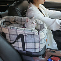 HKM-2823101 Pet Car Central Control Nest Cushion for Cats and Dogs, Folding Design, Dark Blue and Plaid Options, 49x25x21cm
