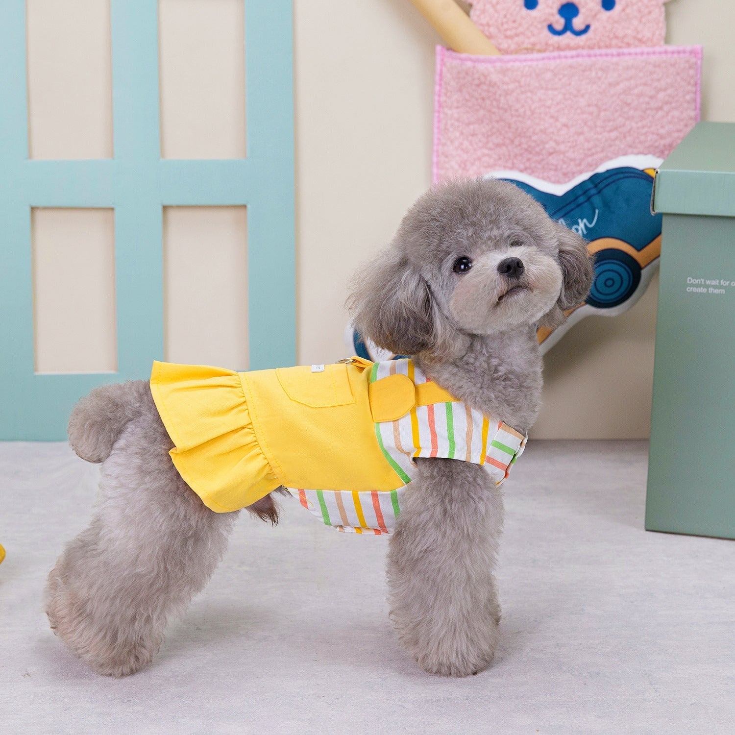 HKM-2823613 Striped Patchwork Skirt in Orange and Yellow for Dogs, Cotton Casual Pet Clothing