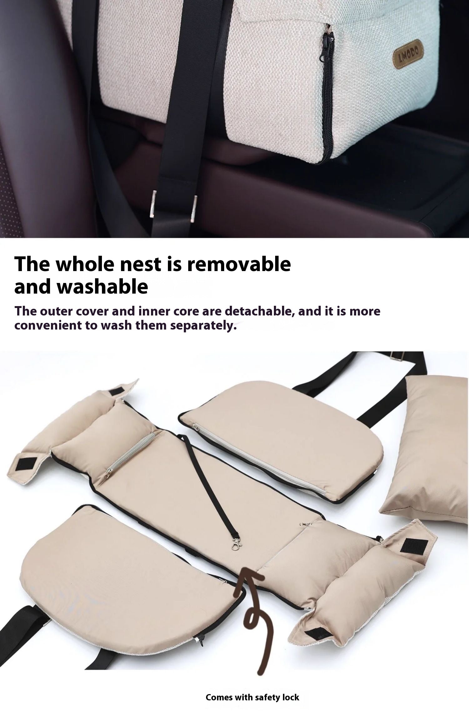 HKM-2826301 Pet Car Nest Diaper Bag - Versatile Polyester Carrier for Small Pets up to 10 kg, Beige White