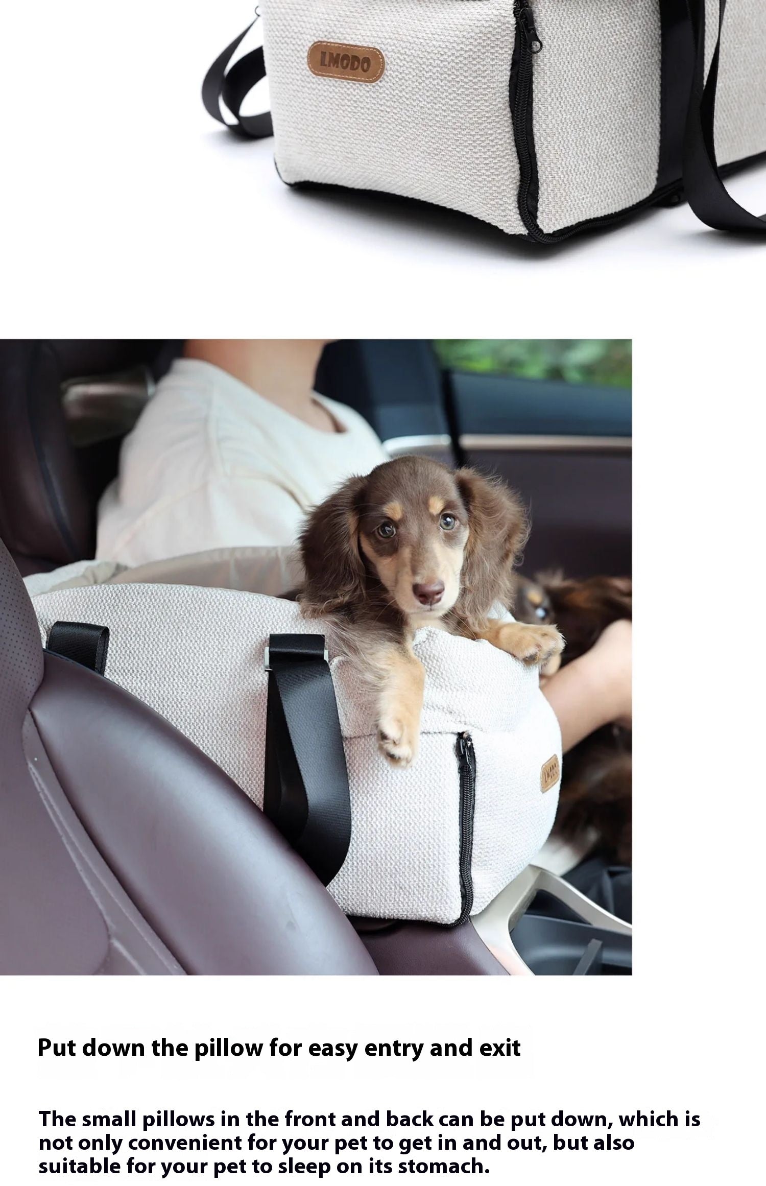 HKM-2826301 Pet Car Nest Diaper Bag - Versatile Polyester Carrier for Small Pets up to 10 kg, Beige White