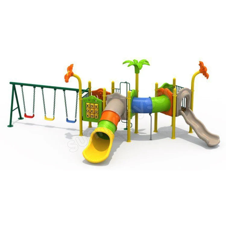 HKM-282643 Children's Wooden Outdoor Climber Slide and Sensory Playset for Ages 9 Months to 6 Years