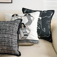 HKM-282643 Modern Chenille and Jacquard Sofa Pillow Cases in Black Swan, Kafuu Plaid, and Dai Girl Designs