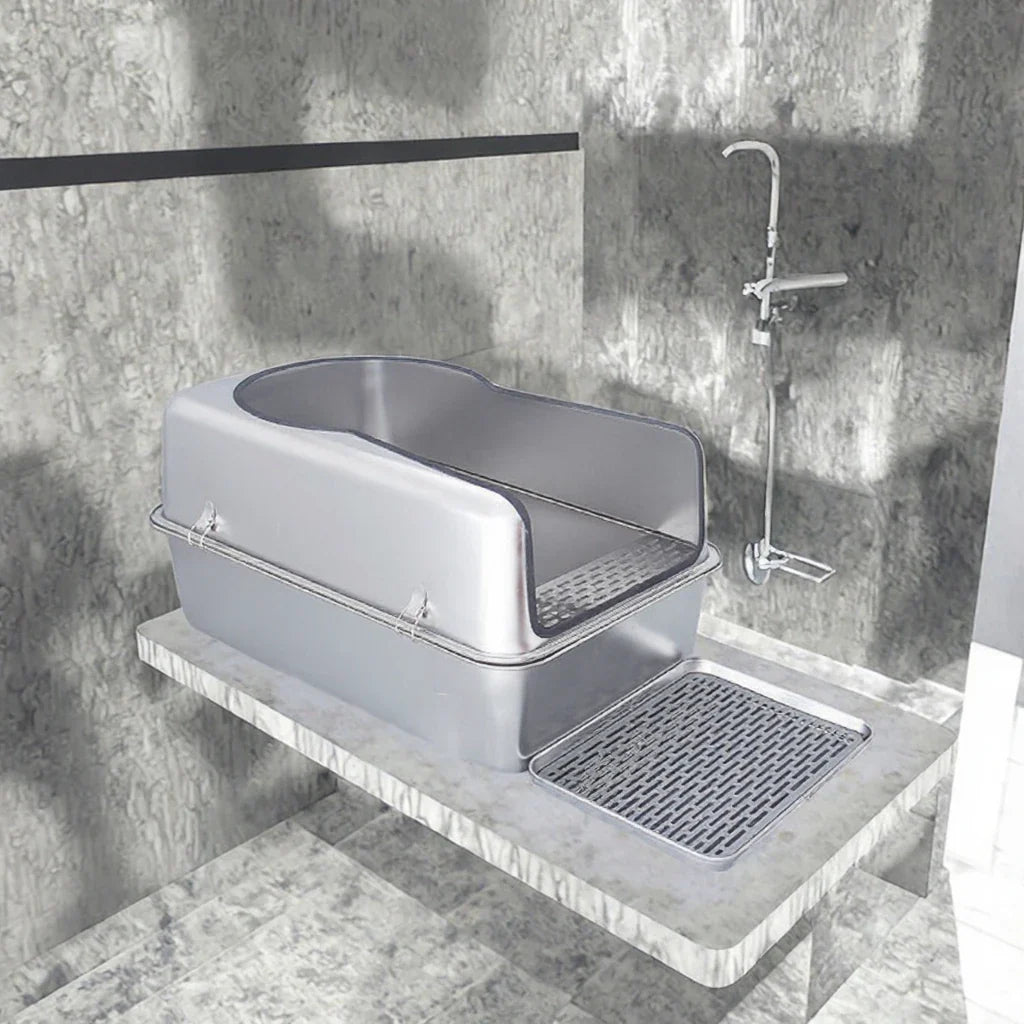 HKM-282643 Spacious Stainless Steel Cat Litter Box with 20L Inner Capacity and Easy-Clean Design