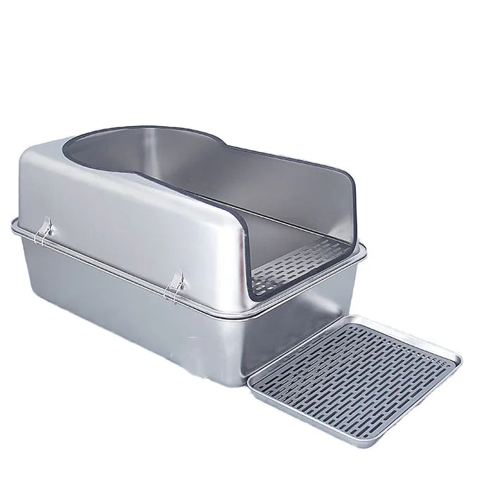 HKM-282643 Spacious Stainless Steel Cat Litter Box with 20L Inner Capacity and Easy-Clean Design