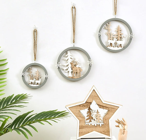 HKM-282643 Wooden Nordic Elk Pendant with Hemp Rope - Available in Small, Medium, and Large Sizes