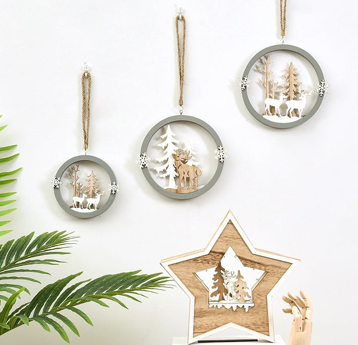 HKM-282643 Wooden Nordic Elk Pendant with Hemp Rope - Available in Small, Medium, and Large Sizes