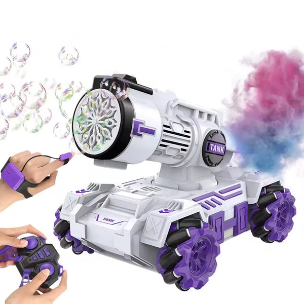 HKM-282771 Remote-controlled Bubble Spray Stunt Tank with Lighting and Music, Gravity Sensing, Dual Control, 2.4G Technology