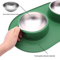 HKM-2828989 Dual-Purpose Anti-Skid Anti-Splash Silicone and Stainless Steel Pet Bowl