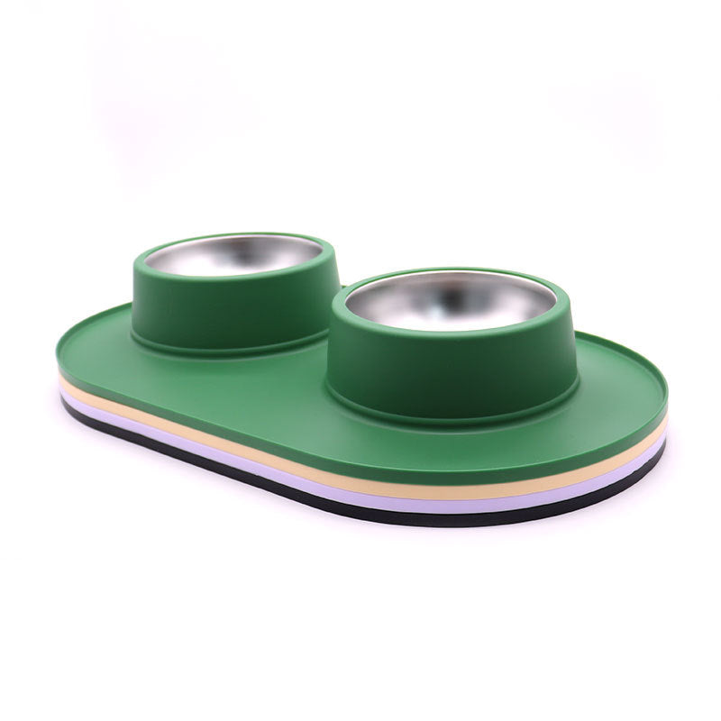 HKM-2828989 Dual-Purpose Anti-Skid Anti-Splash Silicone and Stainless Steel Pet Bowl