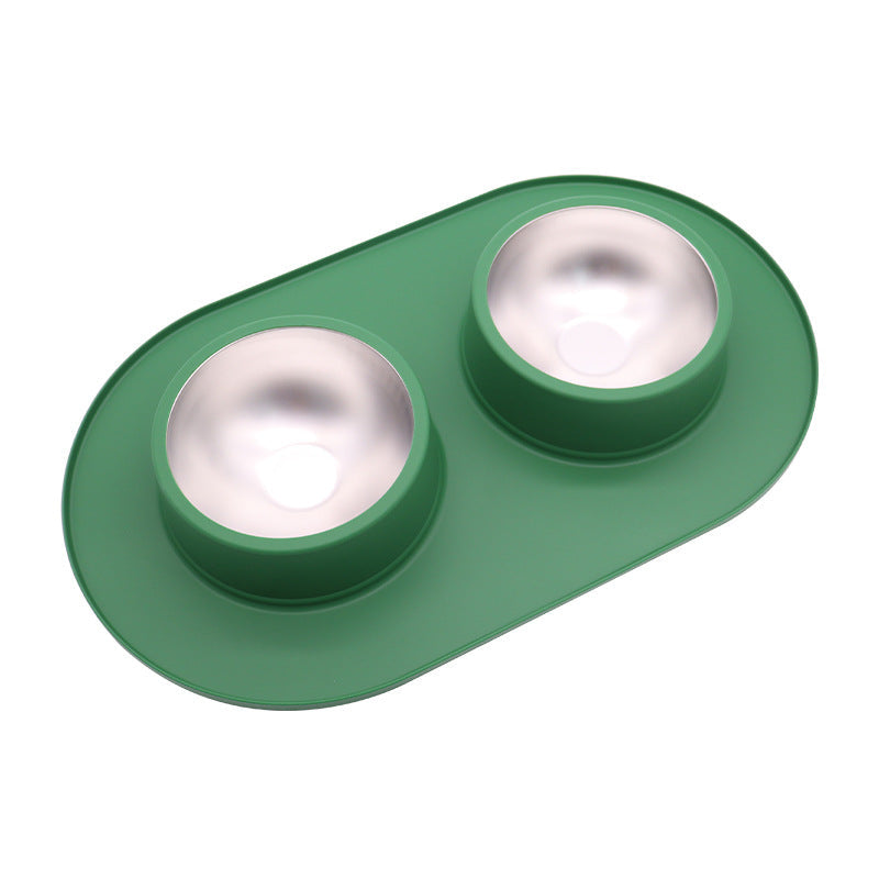 HKM-2828989 Dual-Purpose Anti-Skid Anti-Splash Silicone and Stainless Steel Pet Bowl