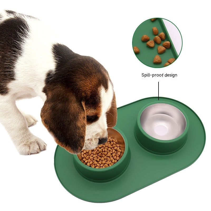HKM-2828989 Dual-Purpose Anti-Skid Anti-Splash Silicone and Stainless Steel Pet Bowl