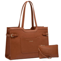 HKM-282899 Professional Leather Laptop Bag for Women, 15.6-Inch Office Tote Briefcase for Work