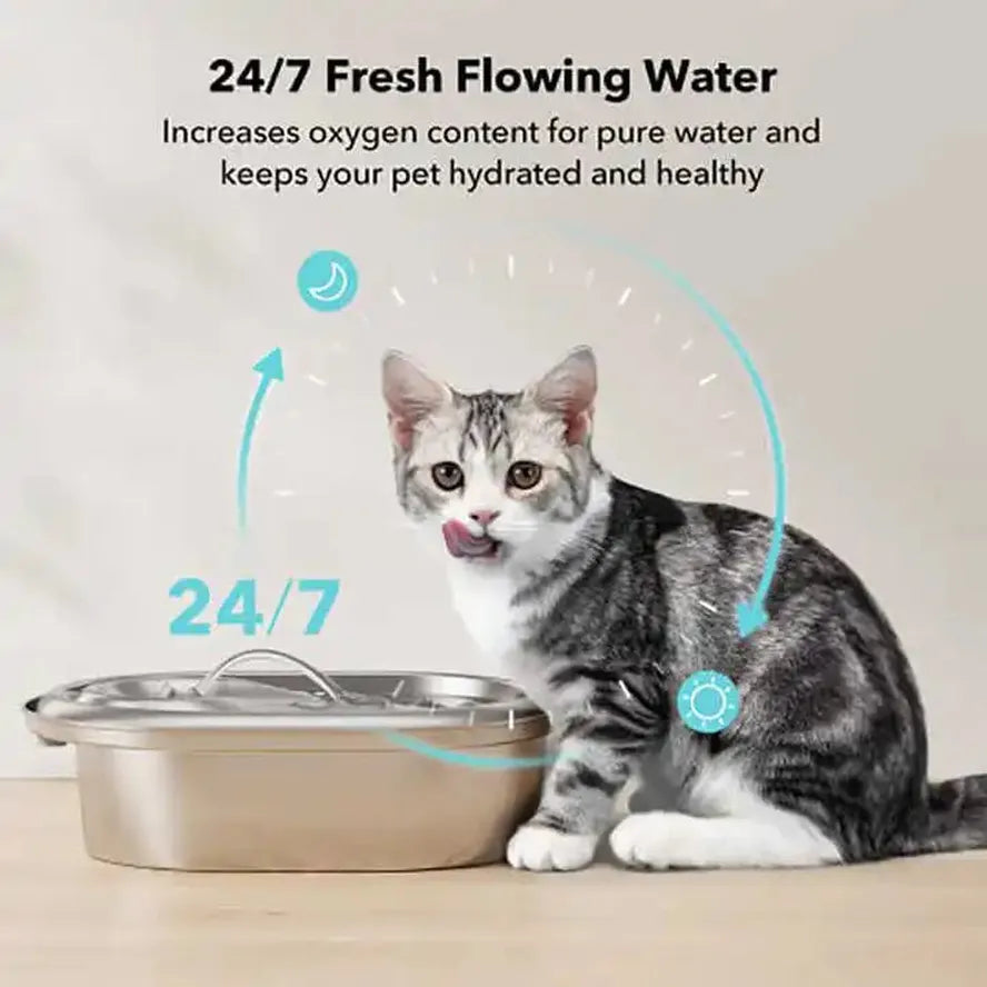 HKM-282963 Stainless Steel 2L Cat Water Fountain with Quiet Operation
