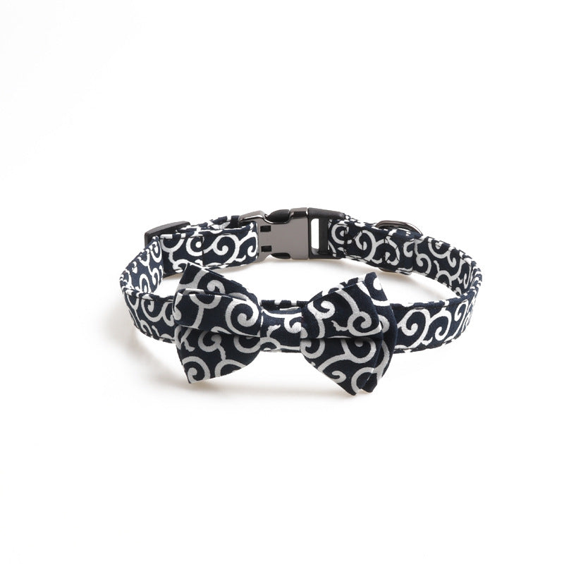 HKM-2830781 Cute Denim Blue Flower Pet Collar with Metal Buckle and Adjustable Length for Dogs