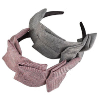 HKM-283091 Striped Flannel Headband for Women - Non-Slip Fabric Hairpin in Red, Grey, and Beige