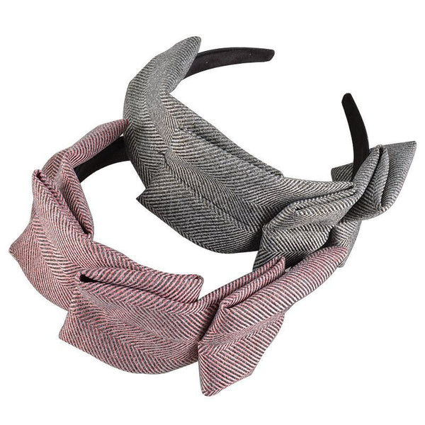 HKM-283091 Striped Flannel Headband for Women - Non-Slip Fabric Hairpin in Red, Grey, and Beige