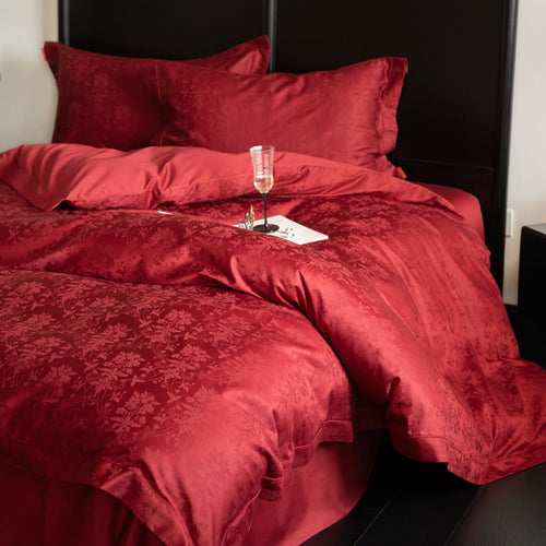 HKM-283155 Luxurious Cotton Jacquard Four-Piece Wedding Bedding Set with Floral Pattern