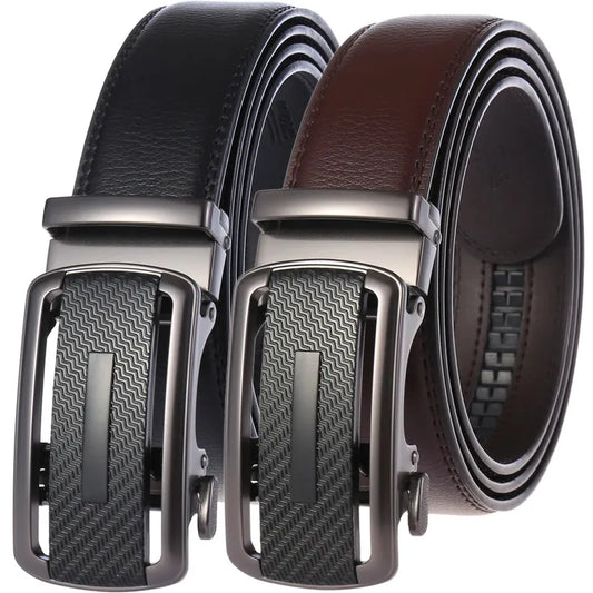 HKM-283219 Stylish Black Leather Automatic Buckle Belt for Men