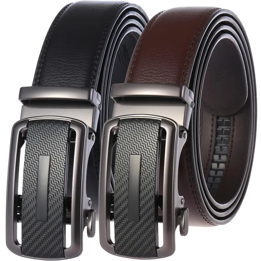 HKM-283219 Stylish Black Leather Automatic Buckle Belt for Men