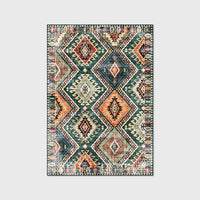 HKM-283283 Modern Geometric Green Rhombus Stitching Ethnic Style Area Carpet for Living Room and Home Use