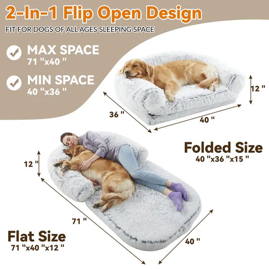 HKM-2833213 Orthopedic Human Dog Bed - 71 x 43 x 12 Inch Plush & Washable Folding Bed for Large Dogs and People