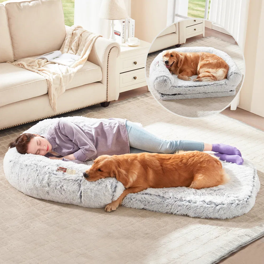 HKM-2833213 Orthopedic Human Dog Bed - 71 x 43 x 12 Inch Plush & Washable Folding Bed for Large Dogs and People