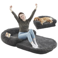 HKM-2833213 Orthopedic Human Dog Bed - 71 x 43 x 12 Inch Plush & Washable Folding Bed for Large Dogs and People