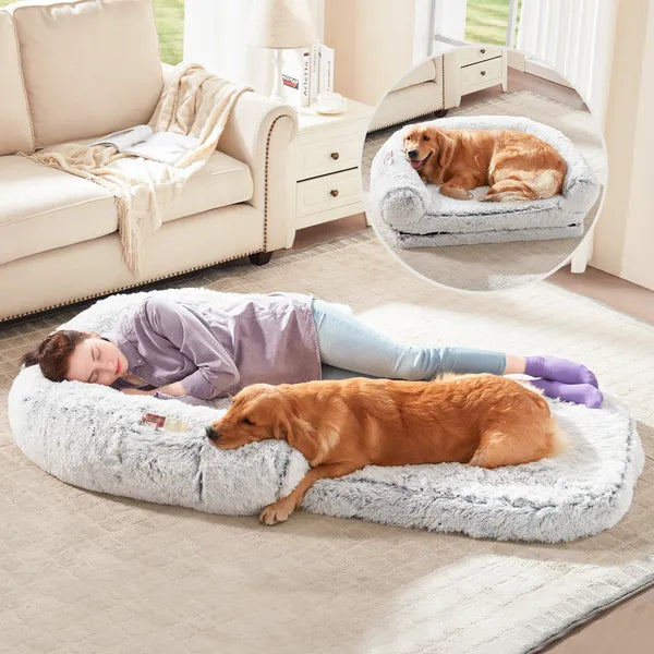 HKM-2833213 Orthopedic Human Dog Bed - 71 x 43 x 12 Inch Plush & Washable Folding Bed for Large Dogs and People