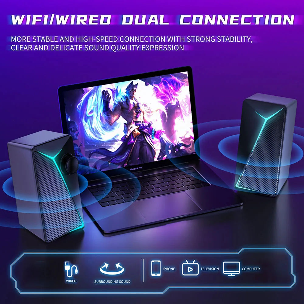 HKM-283347 2.0 Desktop USB RGB Multimedia Speaker with Super Bass for PC and Laptop Gaming