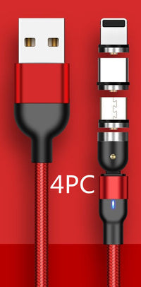 HKM-283411 Rotating Magnetic Charging Cable - USB Type-C, 0.5M/1M/2M, Black/Red/Purple, 5V/2.4A