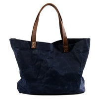 HKM-283411 Waterproof Wax Canvas Casual Shoulder Handbag with Cowhide Trim